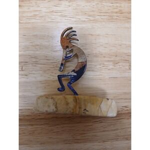 Kokopelli Enameled Metal Art Figurine Colorful Southwest Sandstone Rock 4" Tall